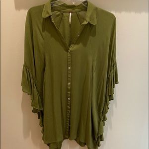 Free People “Love Is” tunic-button down w/ruffles